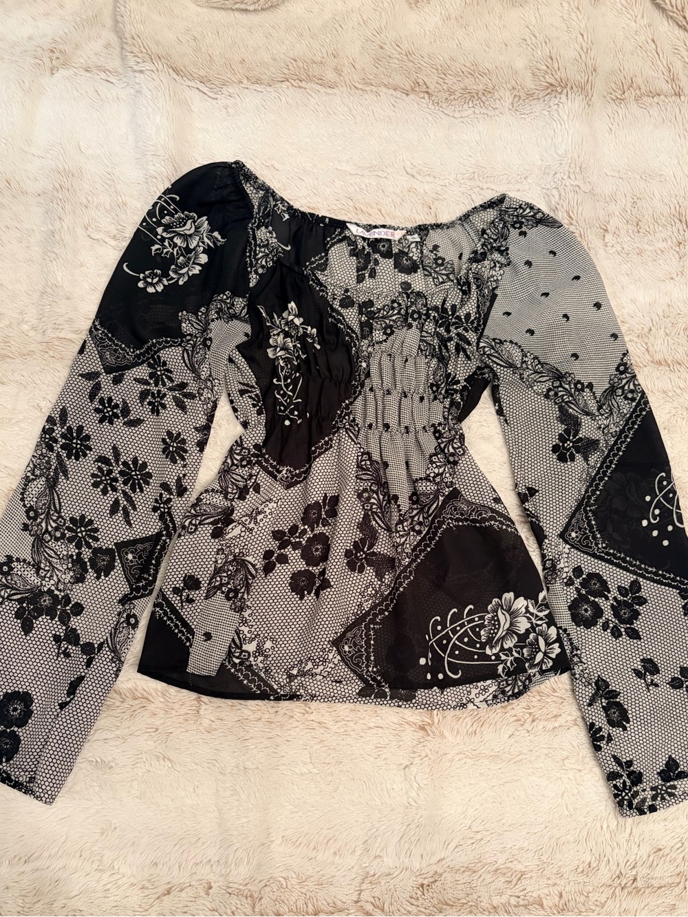 🖤nVintage Y2K Whimsigoth Bell Sleeve Top Fairy Grunge Gothic Floral S
